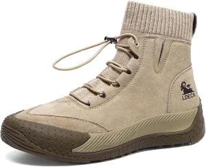 Women's Suede Anti-slip Outdoor Sock Ankle Boots With Elastic Band Italian Handmade Lace up High Top Waterproof Slip-on Comfortable Hiking sneakers Chukka Boots