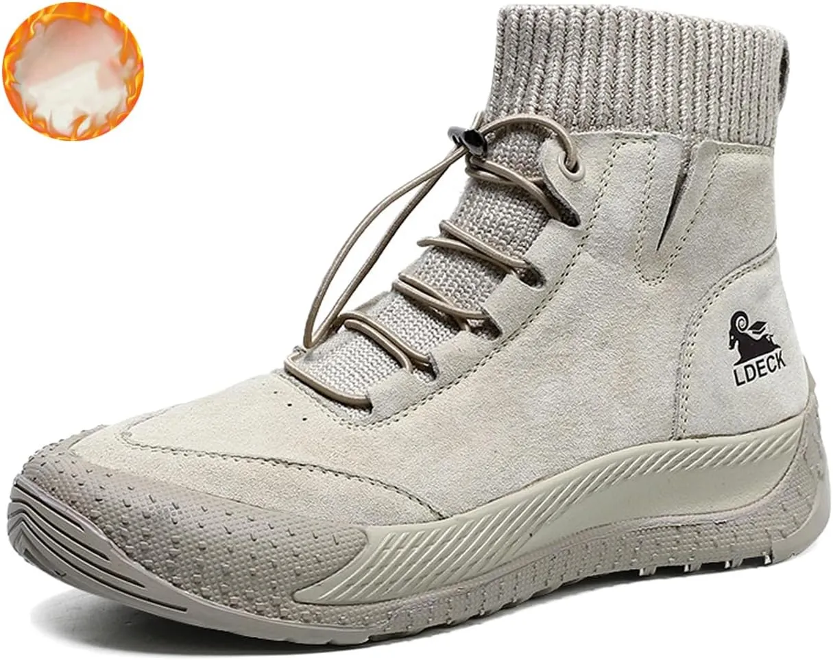 Women's Suede Anti-slip Outdoor Sock Ankle Boots With Elastic Band Italian Handmade Lace up High Top Waterproof Slip-on Comfortable Hiking sneakers Chukka Boots
