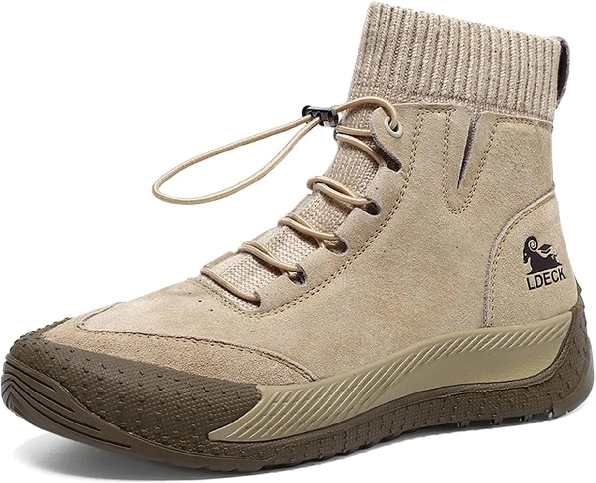 Women's Suede Anti-slip Outdoor Sock Ankle Boots With Elastic Band Italian Handmade Lace up High Top Waterproof Slip-on Comfortable Hiking sneakers Chukka Boots
