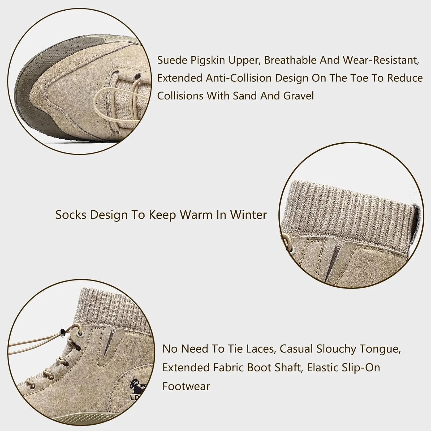 Women's Suede Anti-slip Outdoor Sock Ankle Boots With Elastic Band Italian Handmade Lace up High Top Waterproof Slip-on Comfortable Hiking sneakers Chukka Boots