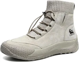 Women's Suede Anti-slip Outdoor Sock Ankle Boots With Elastic Band Italian Handmade Lace up High Top Waterproof Slip-on Comfortable Hiking sneakers Chukka Boots