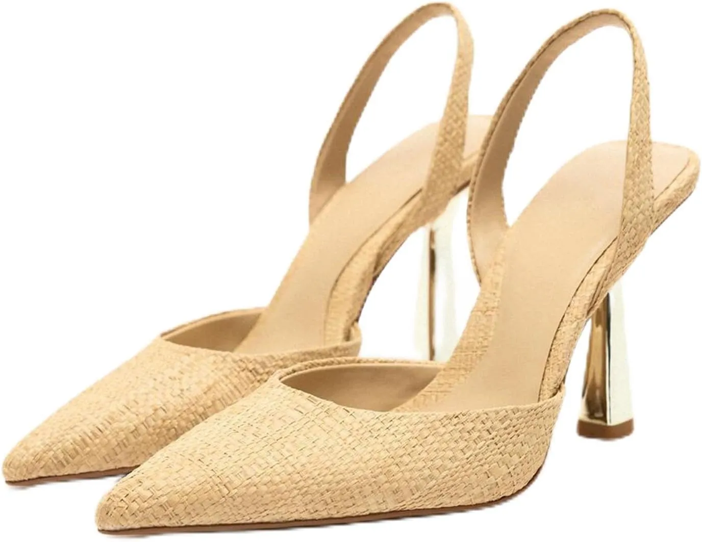 Women's Summer Shallow Mouth Pointed High Heels Metal Stiletto Closed Toe One-Strap Slingback French Sandals