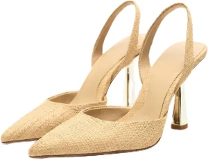 Women's Summer Shallow Mouth Pointed High Heels Metal Stiletto Closed Toe One-Strap Slingback French Sandals