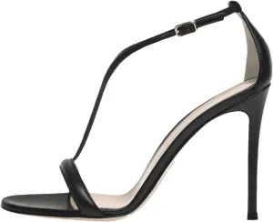 Women's T-Strap Open Toe Sandals, Red Black Stiletto Party Heels