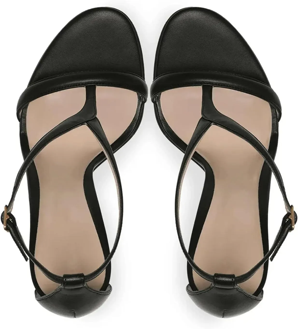 Women's T-Strap Open Toe Sandals, Red Black Stiletto Party Heels