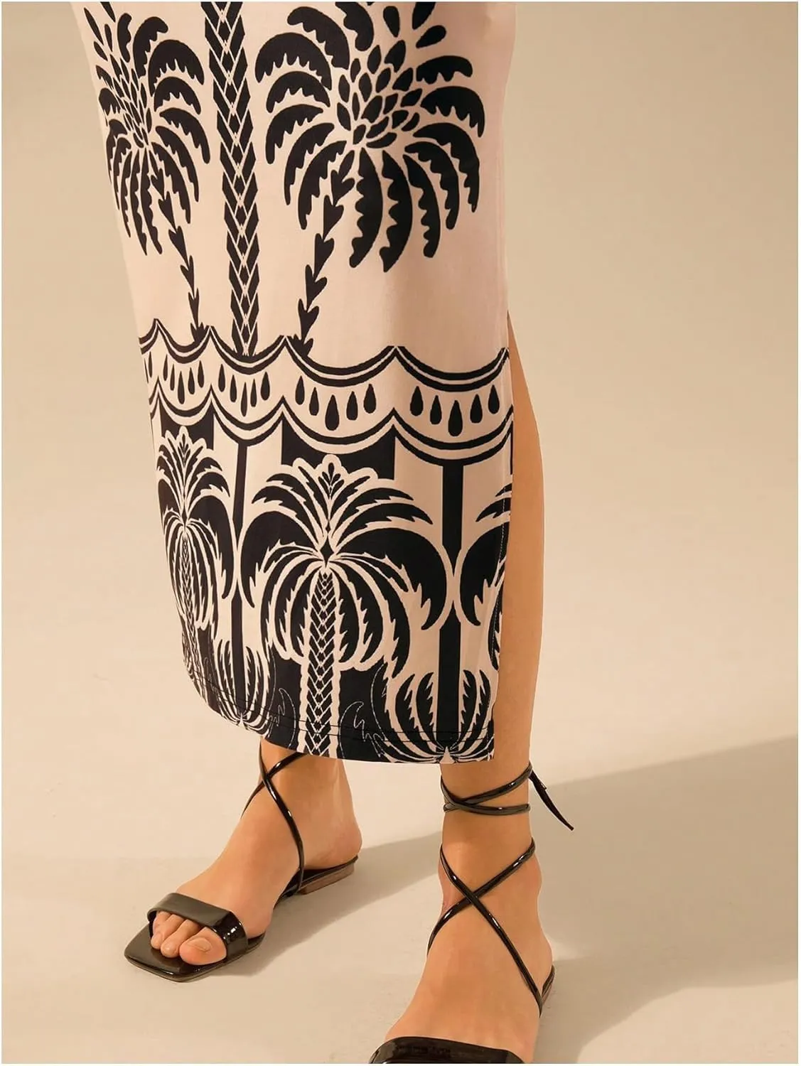 Women's Tropical Bodycon Tank Dress Elegant Summer Vacation Crewneck Split Thigh Long Maxi Dress Boho Sundress