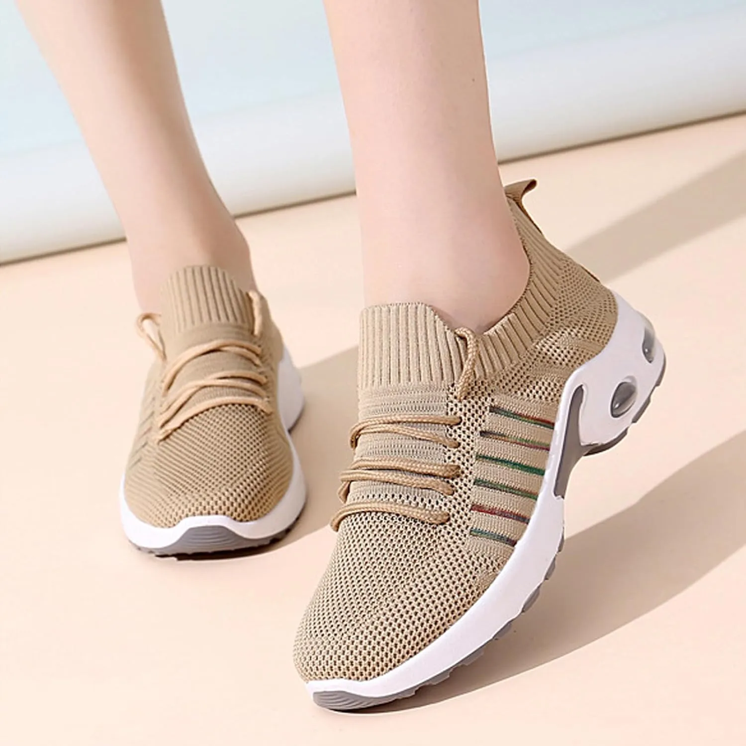 Women's Walking Shoes Correction Shoe Socks Sports Shoes - mesh Sliding Sleeve air Cushion Casual Shoe Platform Loafers Height Increasing Shoes Breathable unrestrained