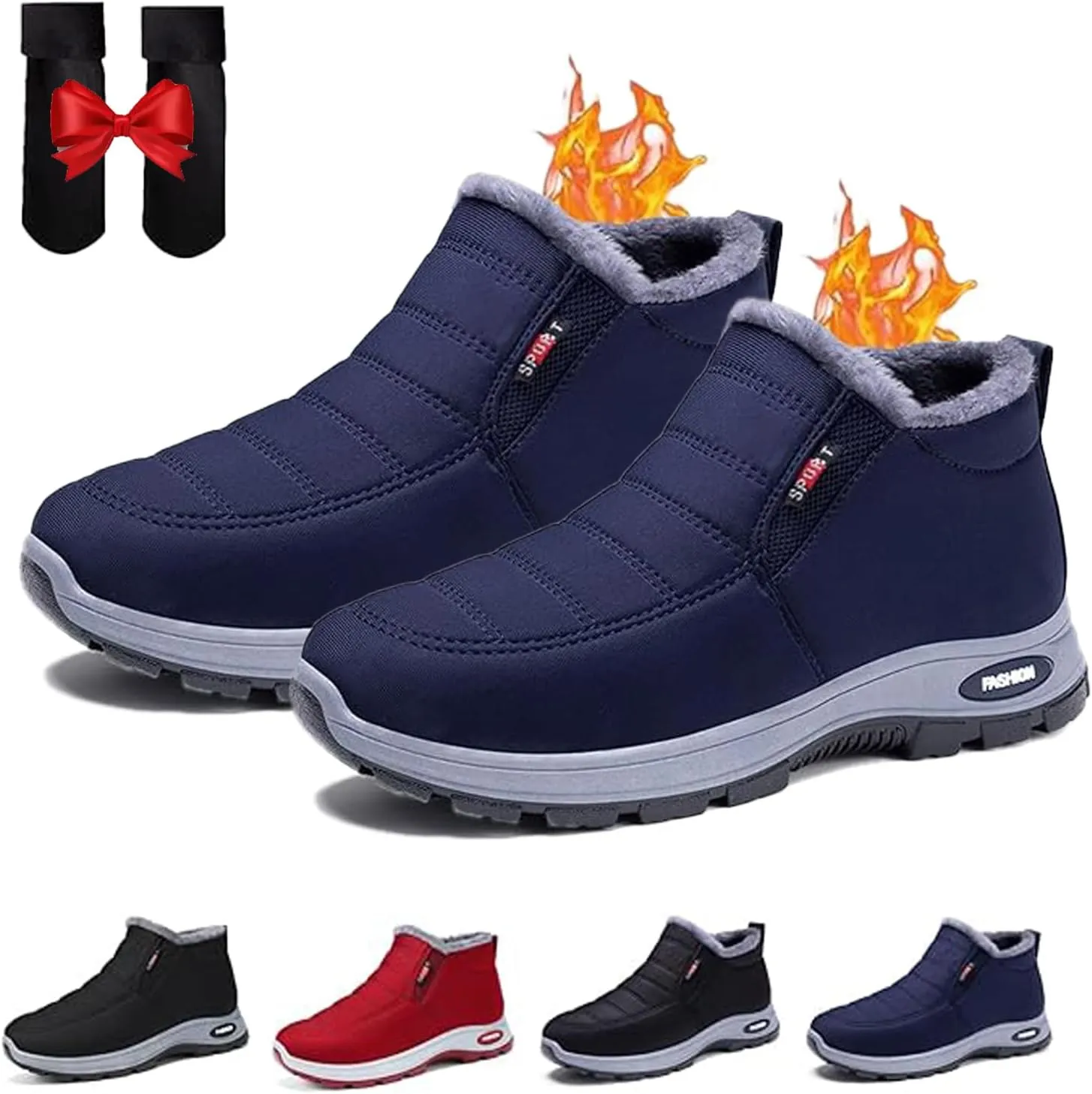 Women's Warm Sheepskin-Lined Boots, Winter Waterproof Comfortable Snow Booties, Fur Lined Anti-Slip Ankle Booties