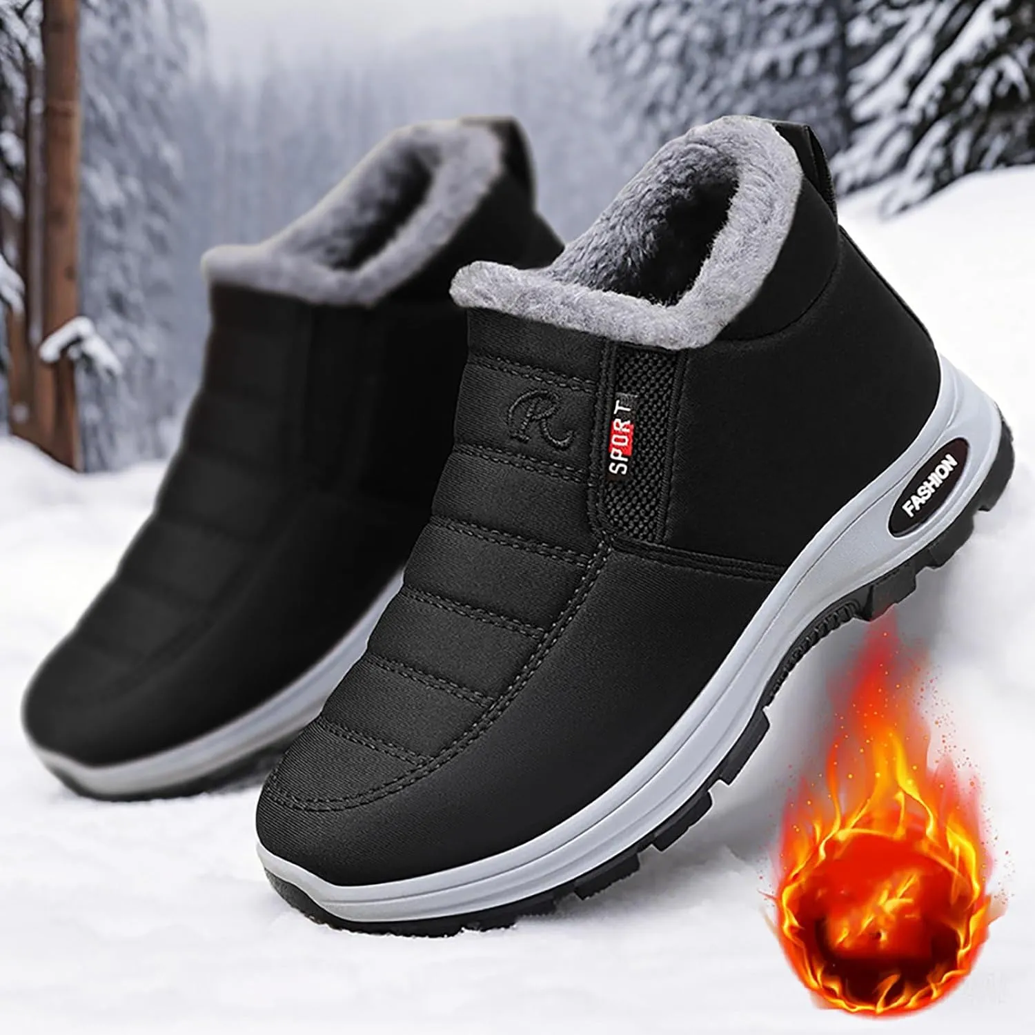 Women's Warm Sheepskin-Lined Boots, Winter Waterproof Comfortable Snow Booties, Fur Lined Anti-Slip Ankle Booties
