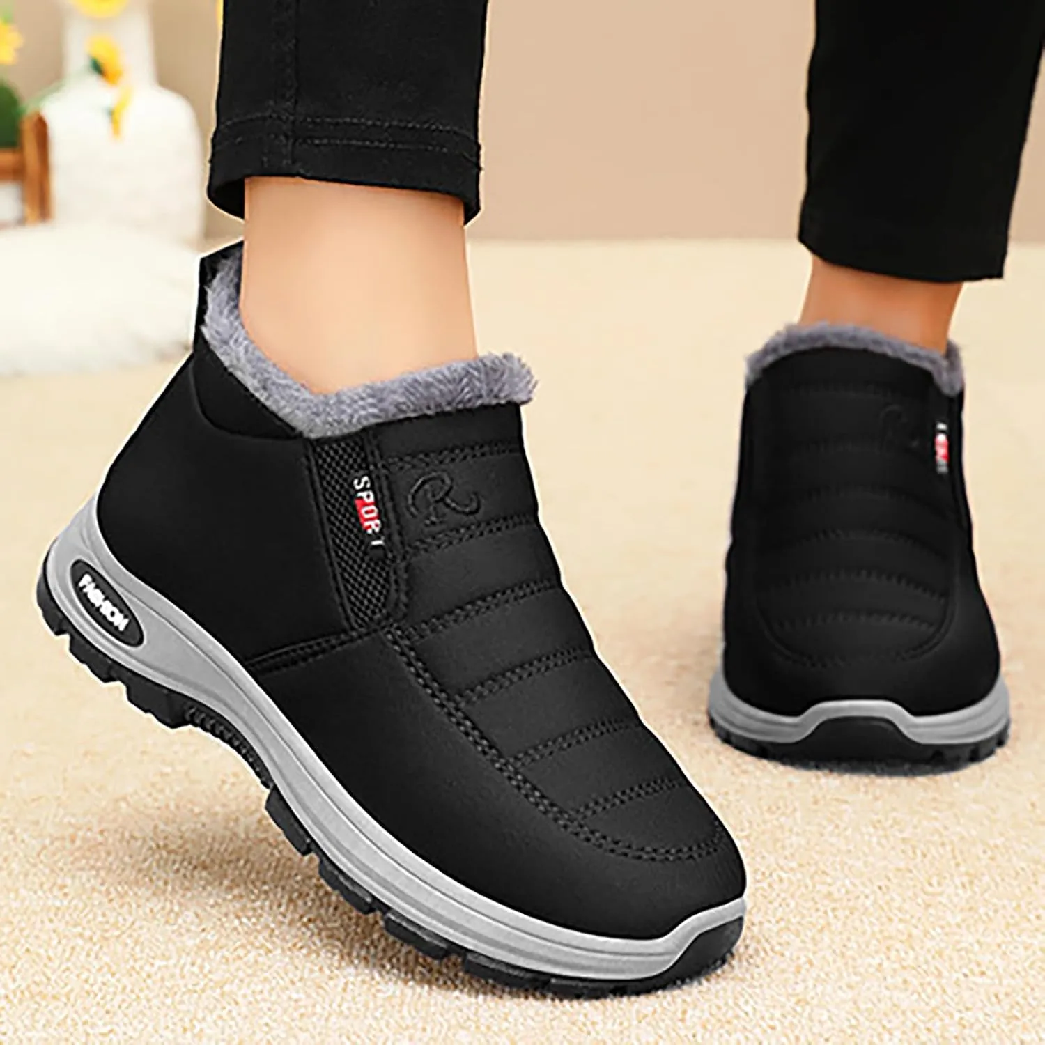 Women's Warm Sheepskin-Lined Boots, Winter Waterproof Comfortable Snow Booties, Fur Lined Anti-Slip Ankle Booties