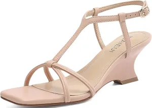 Women's Wedge Sandals Strappy Heels for Women Comfort Wedges Ankle Strap Square Open Toe Heel Evening Wedding Dress Shoes
