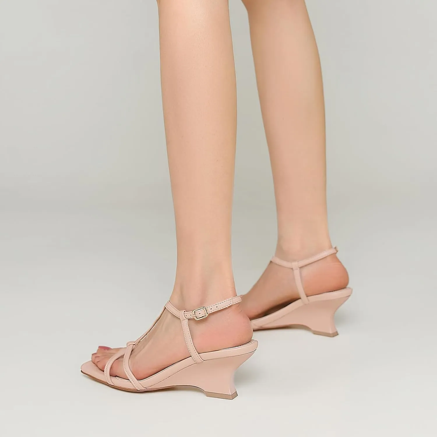 Women's Wedge Sandals Strappy Heels for Women Comfort Wedges Ankle Strap Square Open Toe Heel Evening Wedding Dress Shoes