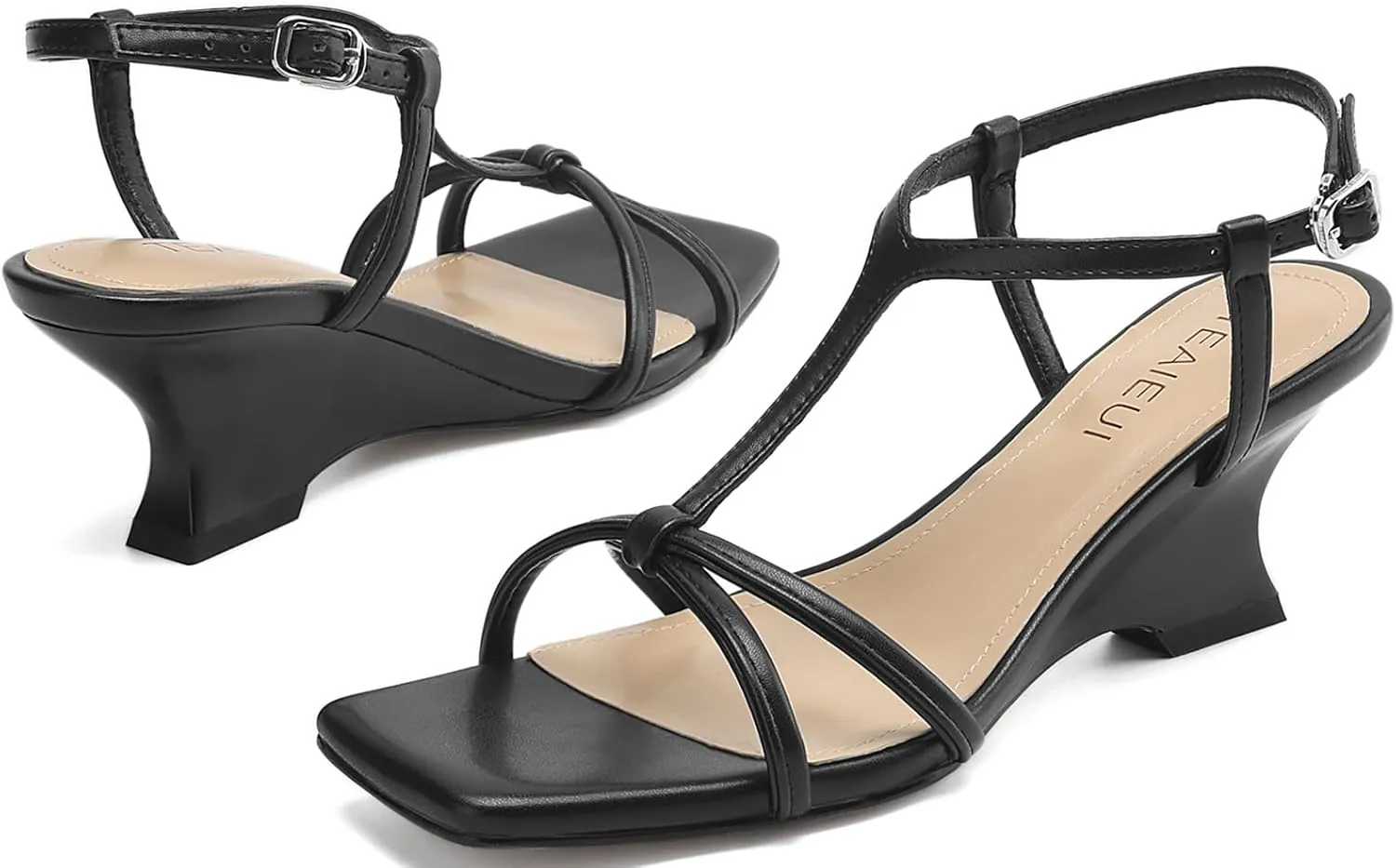 Women's Wedge Sandals Strappy Heels for Women Comfort Wedges Ankle Strap Square Open Toe Heel Evening Wedding Dress Shoes