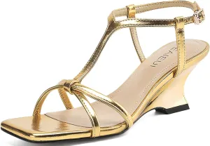 Women's Wedge Sandals Strappy Heels for Women Comfort Wedges Ankle Strap Square Open Toe Heel Evening Wedding Dress Shoes