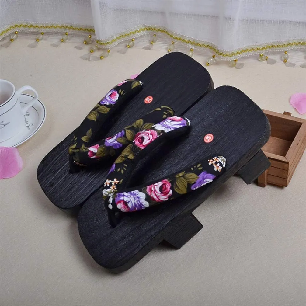 Wooden Geta Sandals Clogs Women Flip Flops Stage Performance Geta Japanese Wooden Slippers Shoes Heel Height 5CM