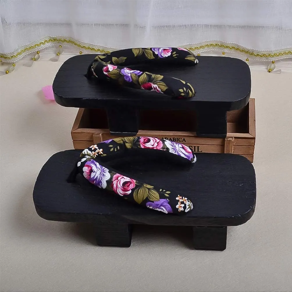 Wooden Geta Sandals Clogs Women Flip Flops Stage Performance Geta Japanese Wooden Slippers Shoes Heel Height 5CM