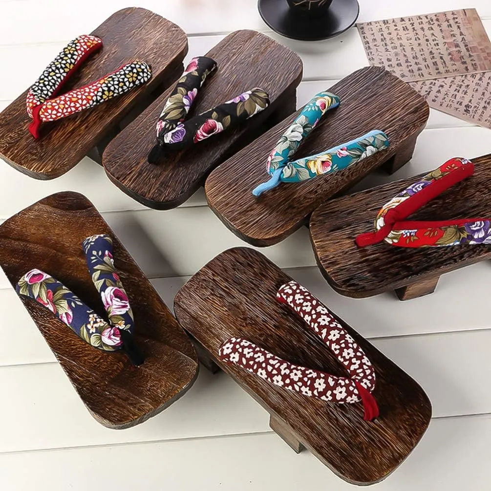 Wooden Geta Sandals Clogs Women Flip Flops Stage Performance Geta Japanese Wooden Slippers Shoes Heel Height 5CM