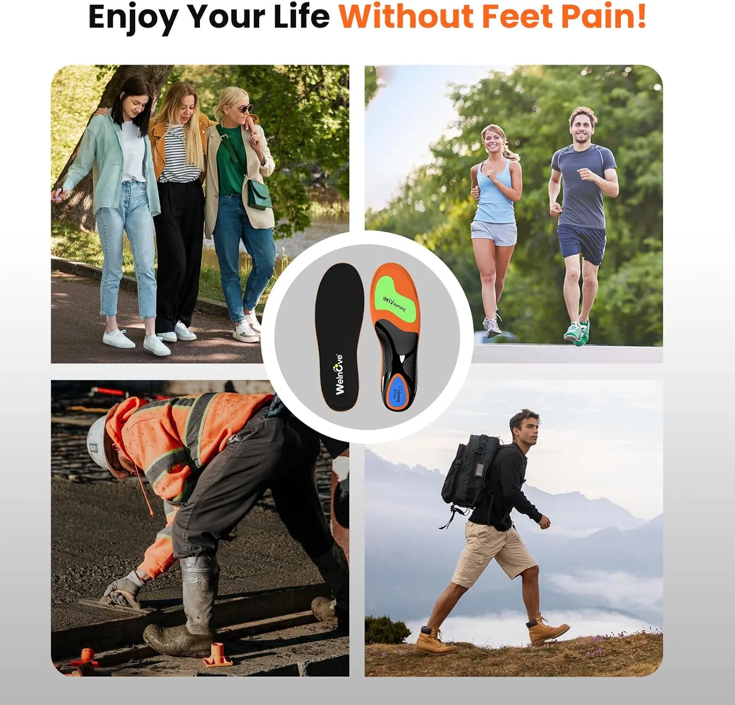 Work Boot Insoles Plantar Fasciitis - Welnove Heavy Duty Inserts for Pain Fatigue Relief, Standing All Day - High Arch Support Shoe Insoles Orthotic for Flat Feet, Achilles Tendonitis, Men Women (L)