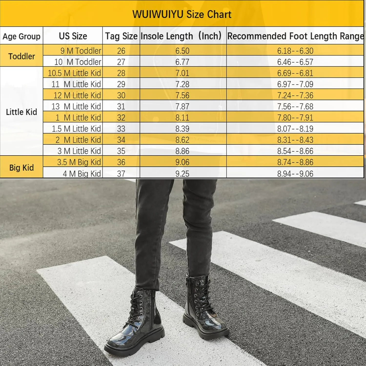 WUIWUIYU Boys Girls Boots Glitter Mid-calf Ankle Boots Lace-up High-Top Combat Boot with Side Zipper (Toddler/Little Kid/Big Kid)