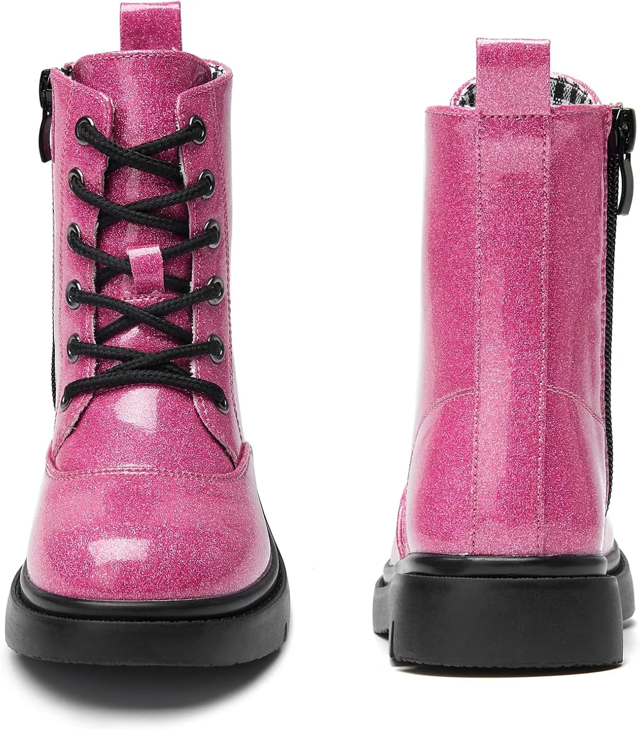 WUIWUIYU Boys Girls Boots Glitter Mid-calf Ankle Boots Lace-up High-Top Combat Boot with Side Zipper (Toddler/Little Kid/Big Kid)