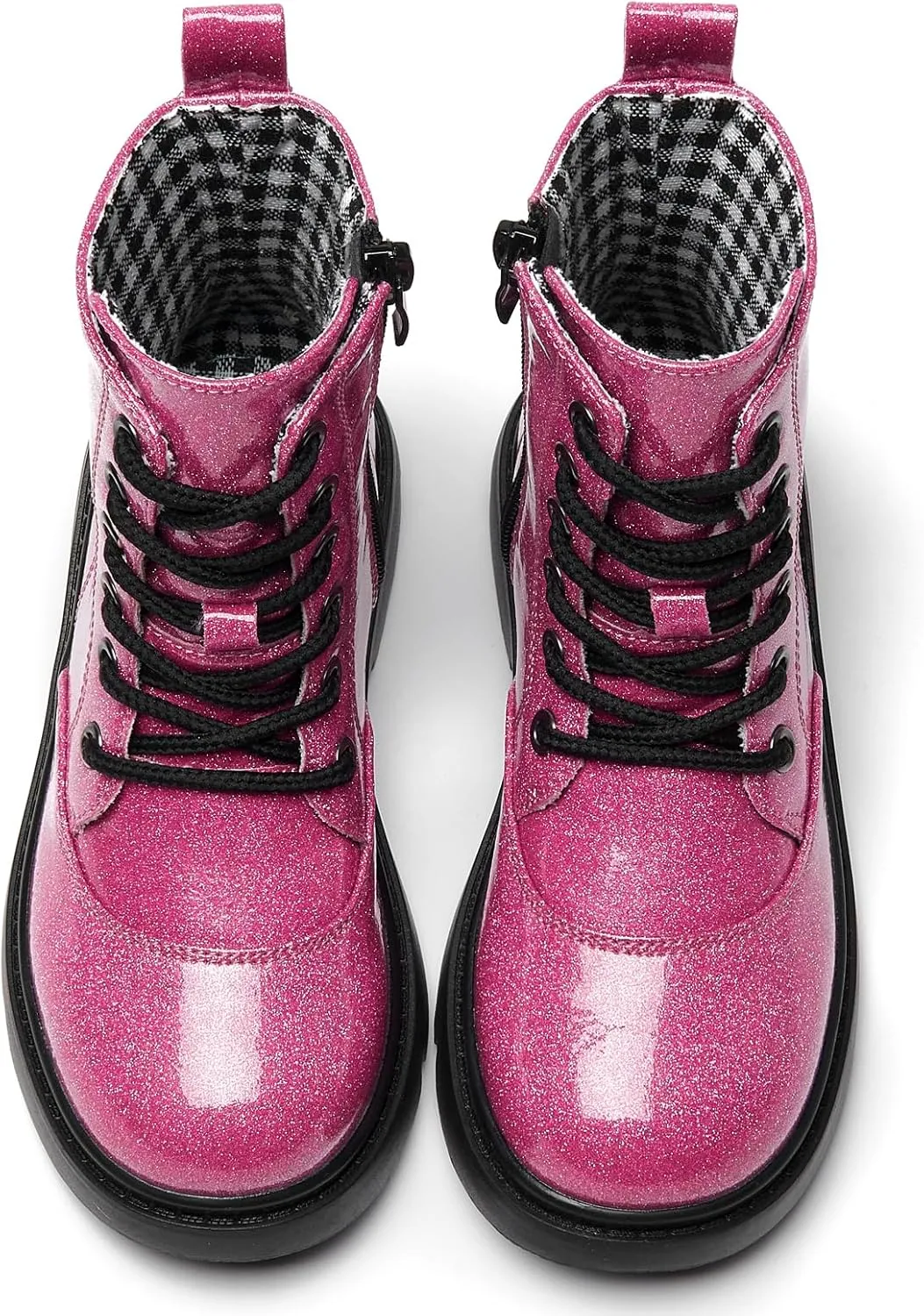 WUIWUIYU Boys Girls Boots Glitter Mid-calf Ankle Boots Lace-up High-Top Combat Boot with Side Zipper (Toddler/Little Kid/Big Kid)