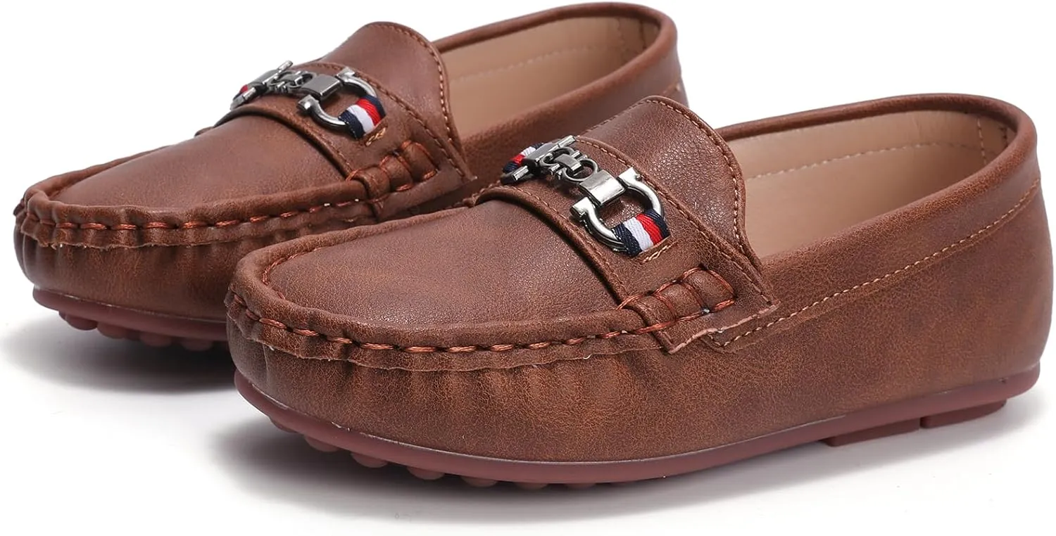 WUIWUIYU Boys Girls Soft Leather Loafer Casual Moccasin Flats Dress Shoes Penny Loafers School Dress Shoes