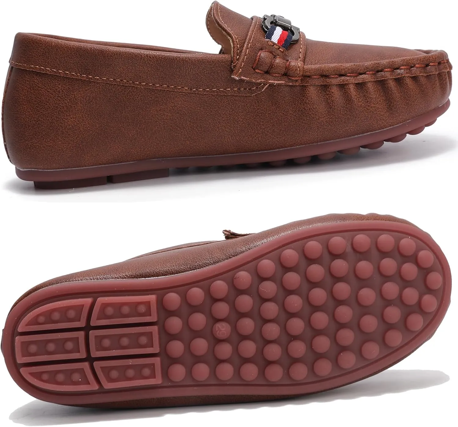 WUIWUIYU Boys Girls Soft Leather Loafer Casual Moccasin Flats Dress Shoes Penny Loafers School Dress Shoes