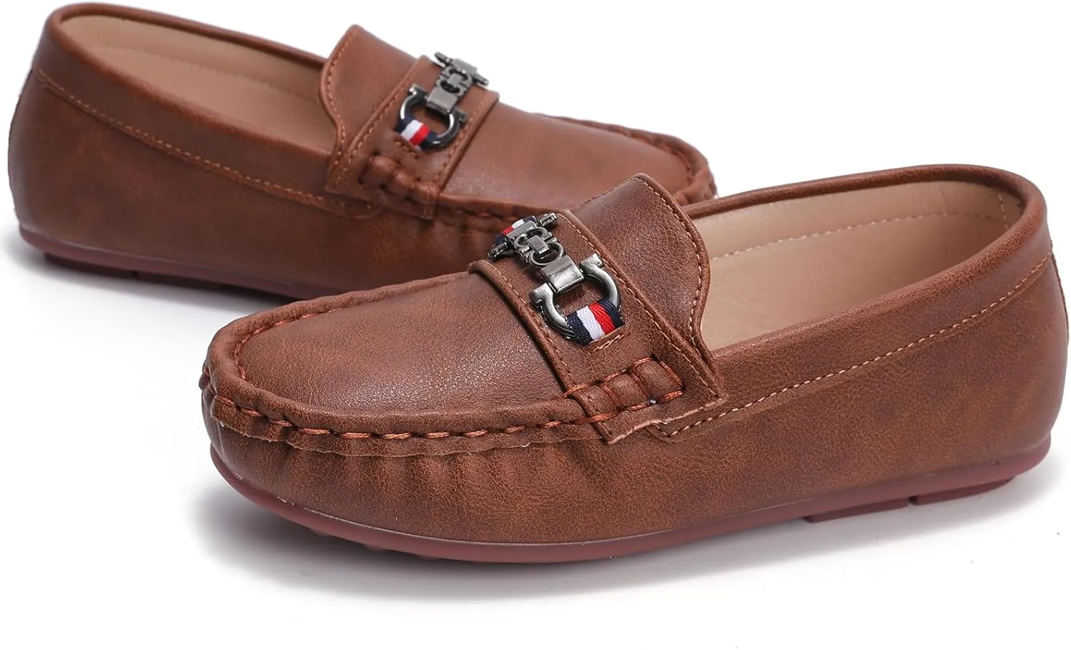 WUIWUIYU Boys Girls Soft Leather Loafer Casual Moccasin Flats Dress Shoes Penny Loafers School Dress Shoes