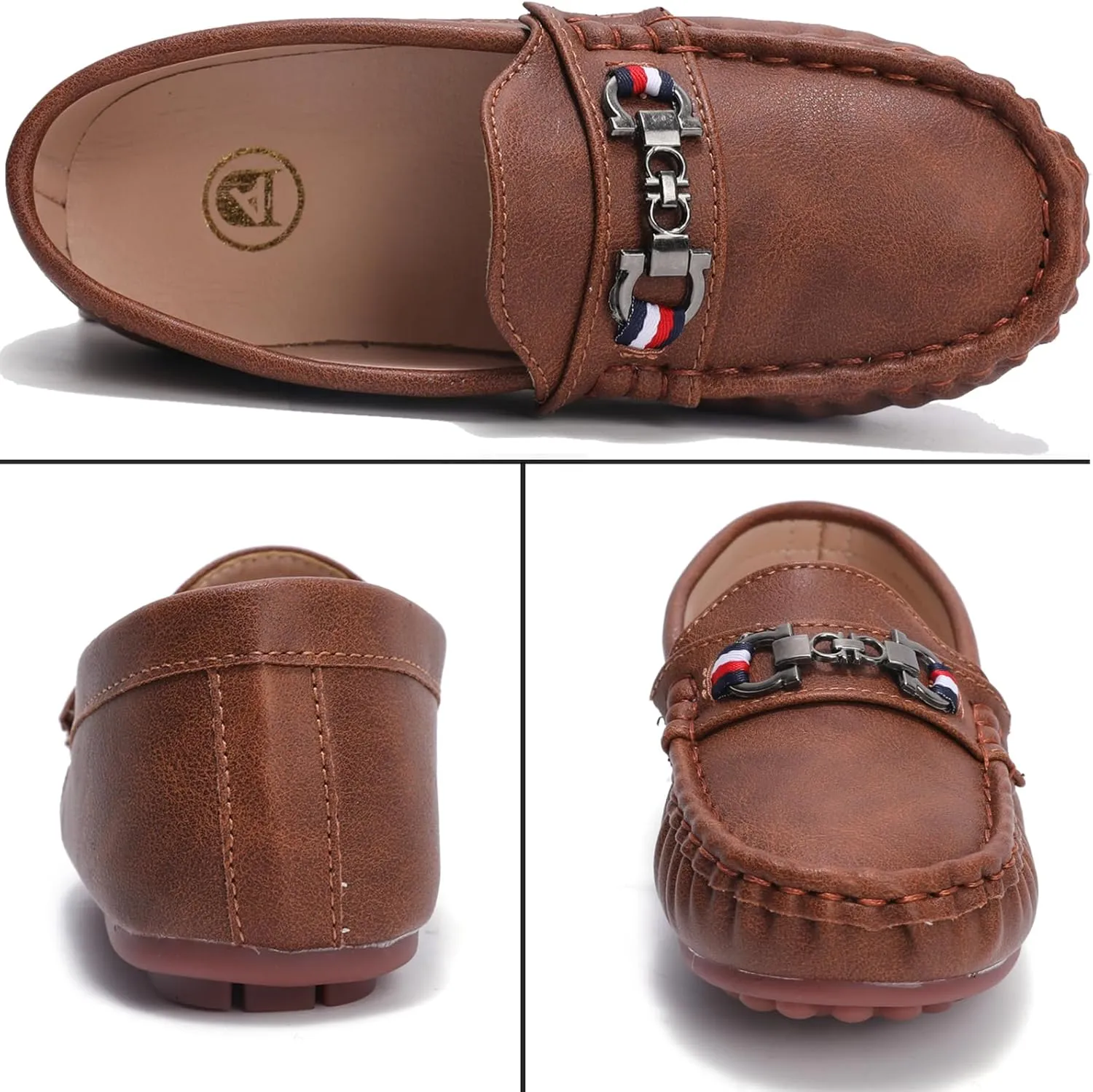 WUIWUIYU Boys Girls Soft Leather Loafer Casual Moccasin Flats Dress Shoes Penny Loafers School Dress Shoes