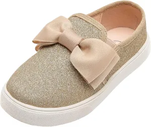 WUIWUIYU Girls Toddlers School Uniform Shoes Loafers Sneakers Slip on Bow Sparkly Walking Casual Glitter Shoe Flats