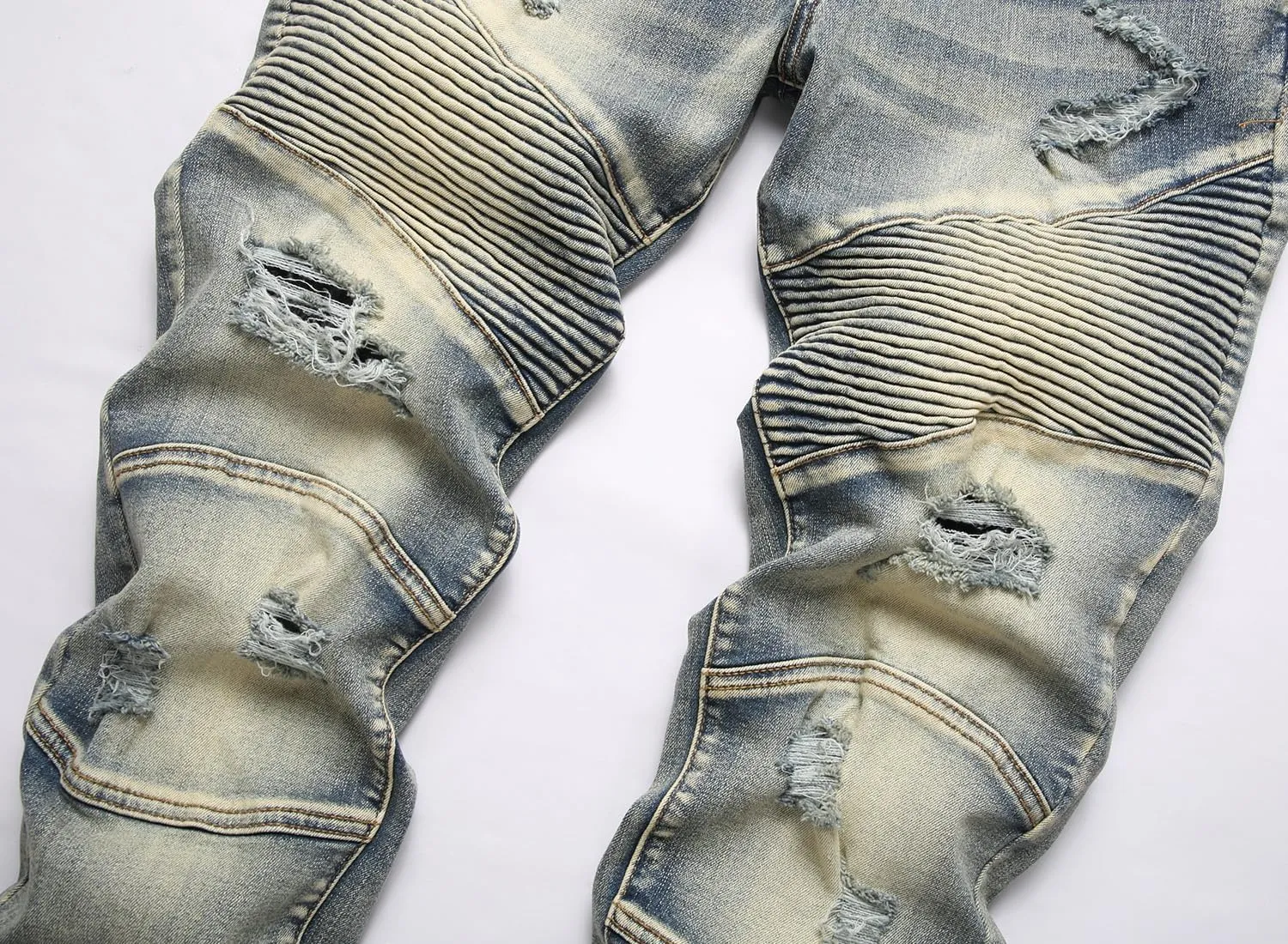XIMXIMMTIAN Men's Biker Moto Washed Distressed Slim Fit Straight Jeans Denim…