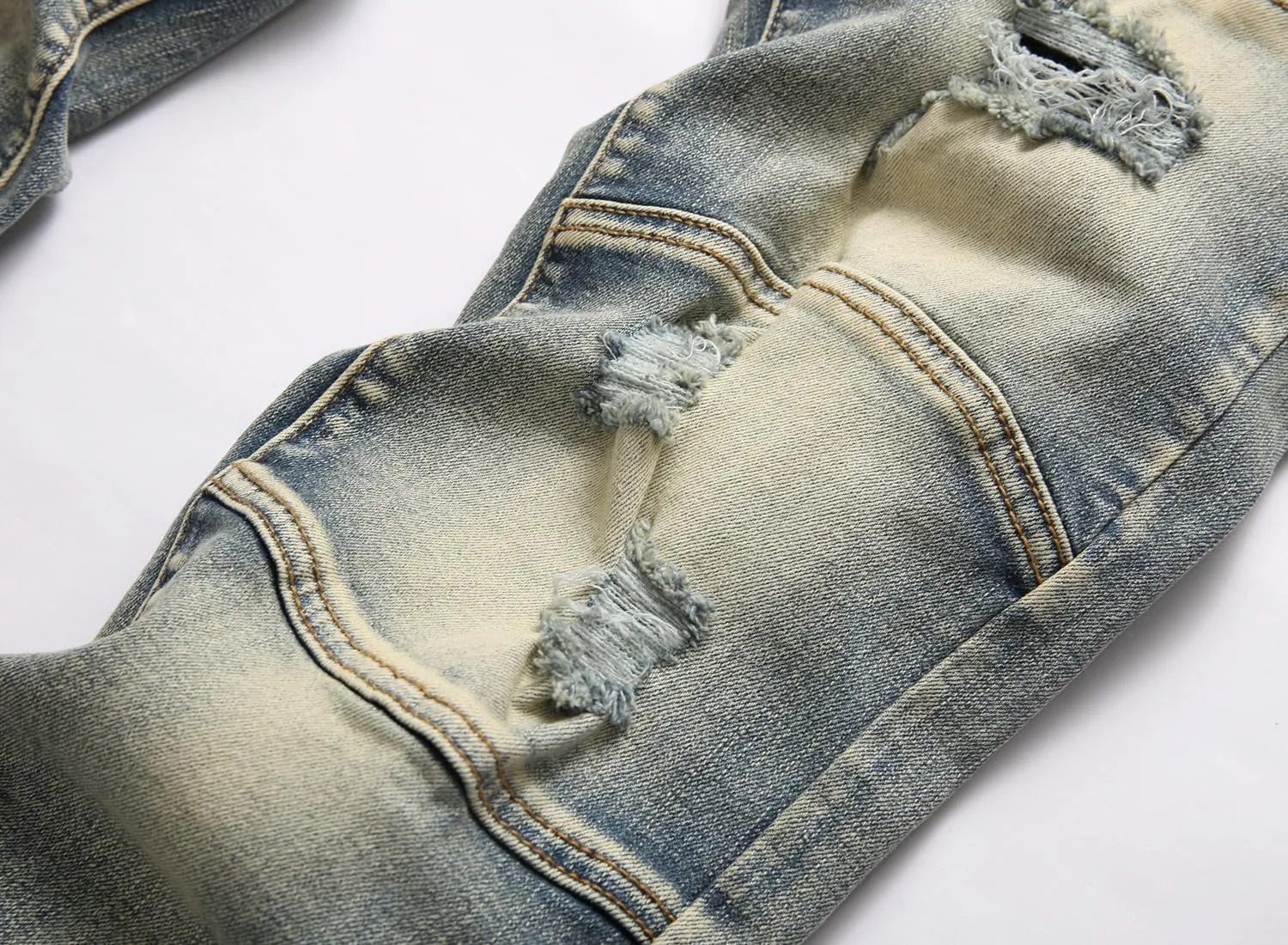 XIMXIMMTIAN Men's Biker Moto Washed Distressed Slim Fit Straight Jeans Denim…