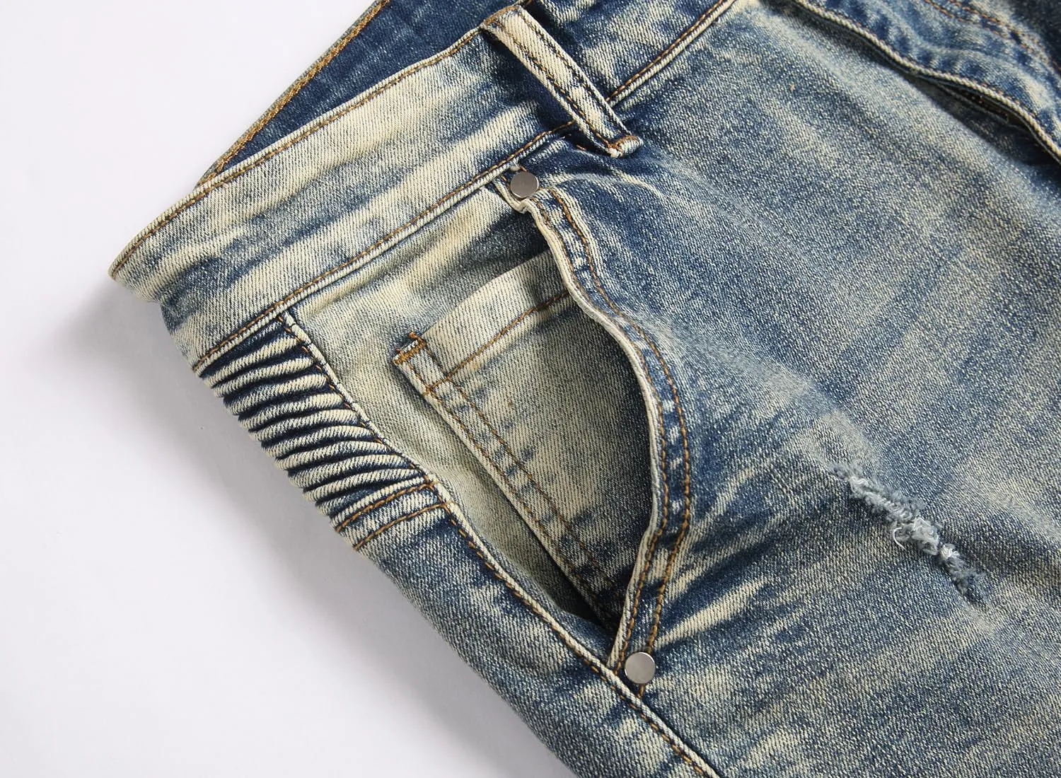 XIMXIMMTIAN Men's Biker Moto Washed Distressed Slim Fit Straight Jeans Denim…