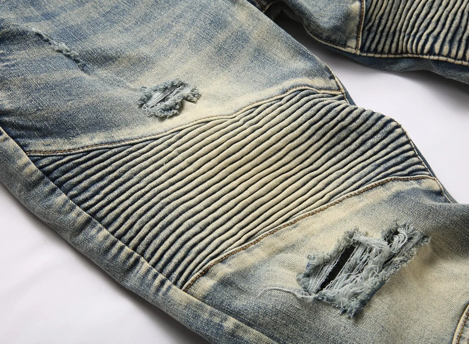 XIMXIMMTIAN Men's Biker Moto Washed Distressed Slim Fit Straight Jeans Denim…