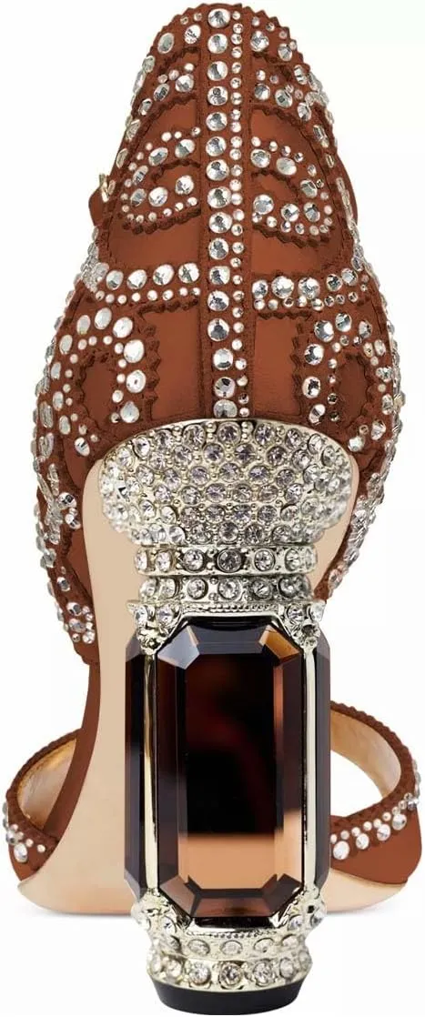 XYD Women Bridal Evening Heels Open Toe Rhinestone Studs Block High Heeled Sandals Ankle Strap Elegant Shoes for Wedding Party Dinner