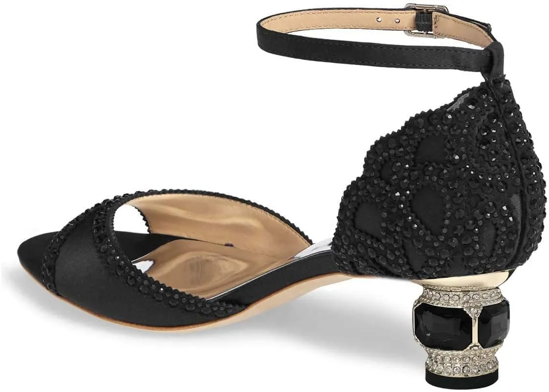 XYD Women Bridal Evening Heels Peep Toe Rhinestone Studs Block Low Heeled Sandals Ankle Strap Elegant Shoes for Wedding Party Dinner