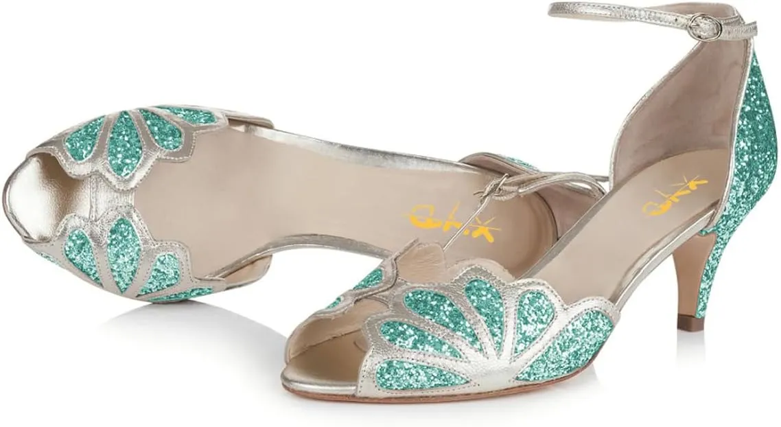 XYD Women Dance Ballroom Latin Jazz Sandals Kitten Heels Peep Toe Ankle Strap Butterfly Bridal Evening Fancy Pumps Shoes