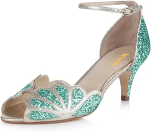 XYD Women Dance Ballroom Latin Jazz Sandals Kitten Heels Peep Toe Ankle Strap Butterfly Bridal Evening Fancy Pumps Shoes