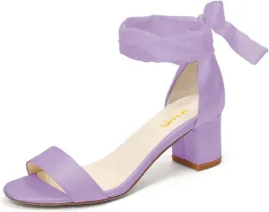 XYD Women Girls Open Toe Strappy Low Block Heel Sandal Pumps Ribbon Ankle Strap Lace Wedding Dress Evening Shoes