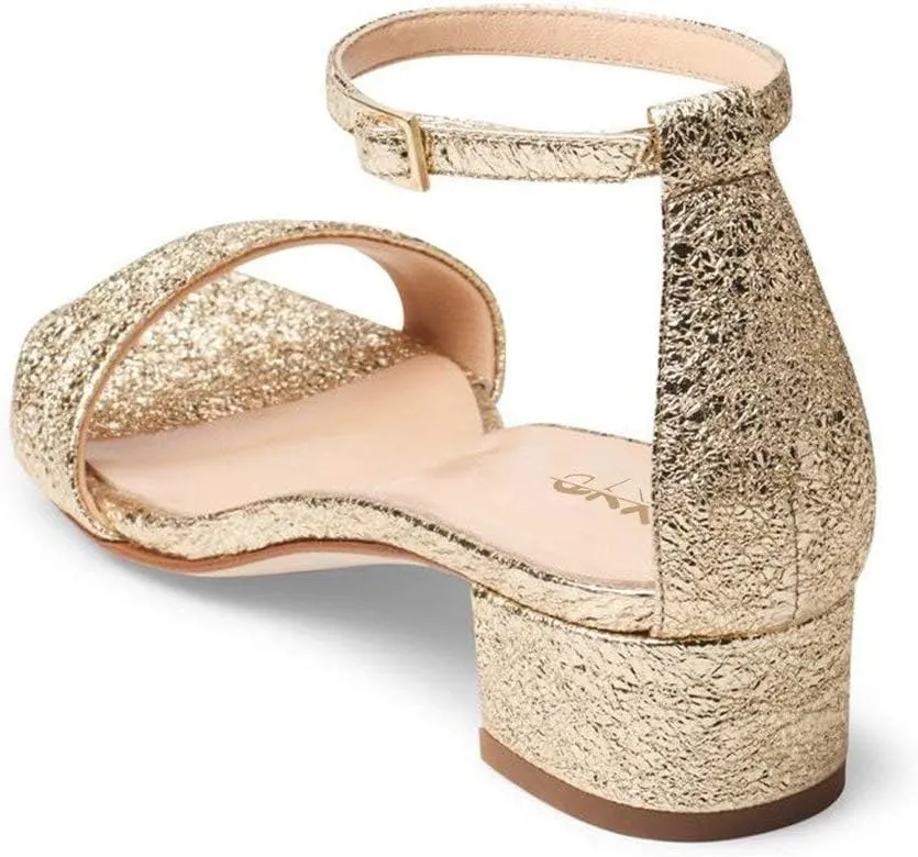 XYD Women Open Toe Low Heel Chunky Block Sandals Buckled Ankle Strap Pumps Shoes for Wedding Dress Evening