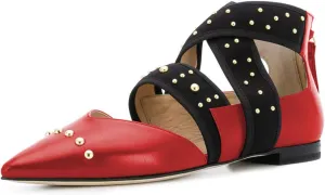 XYD Women Pointed Toe Crisscross Strap Studded Flats Elastic Strappy D'Orsay Ballet Shoes with Zip