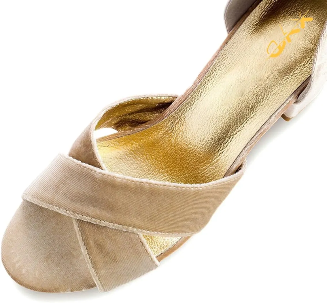 XYD Women Velvet Block Heel Dress Sandals Open Toe Ankle Strap Tie-up Pumps Dating Wedding Summer Shoes