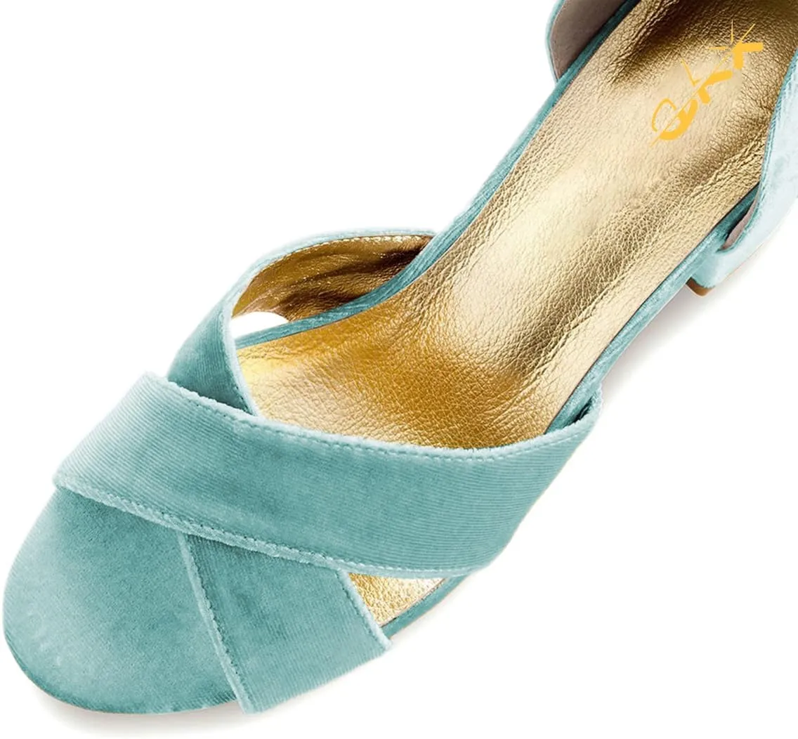XYD Women Velvet Block Heel Dress Sandals Open Toe Ankle Strap Tie-up Pumps Dating Wedding Summer Shoes