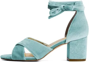 XYD Women Velvet Block Heel Dress Sandals Open Toe Ankle Strap Tie-up Pumps Dating Wedding Summer Shoes