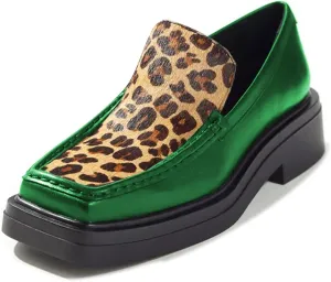 YDN Women Square Toe Platform Penny Loafers Block Chunky Heel Pumps Slip on Contrast Sititching Work Office Shoes Size 4-15 US