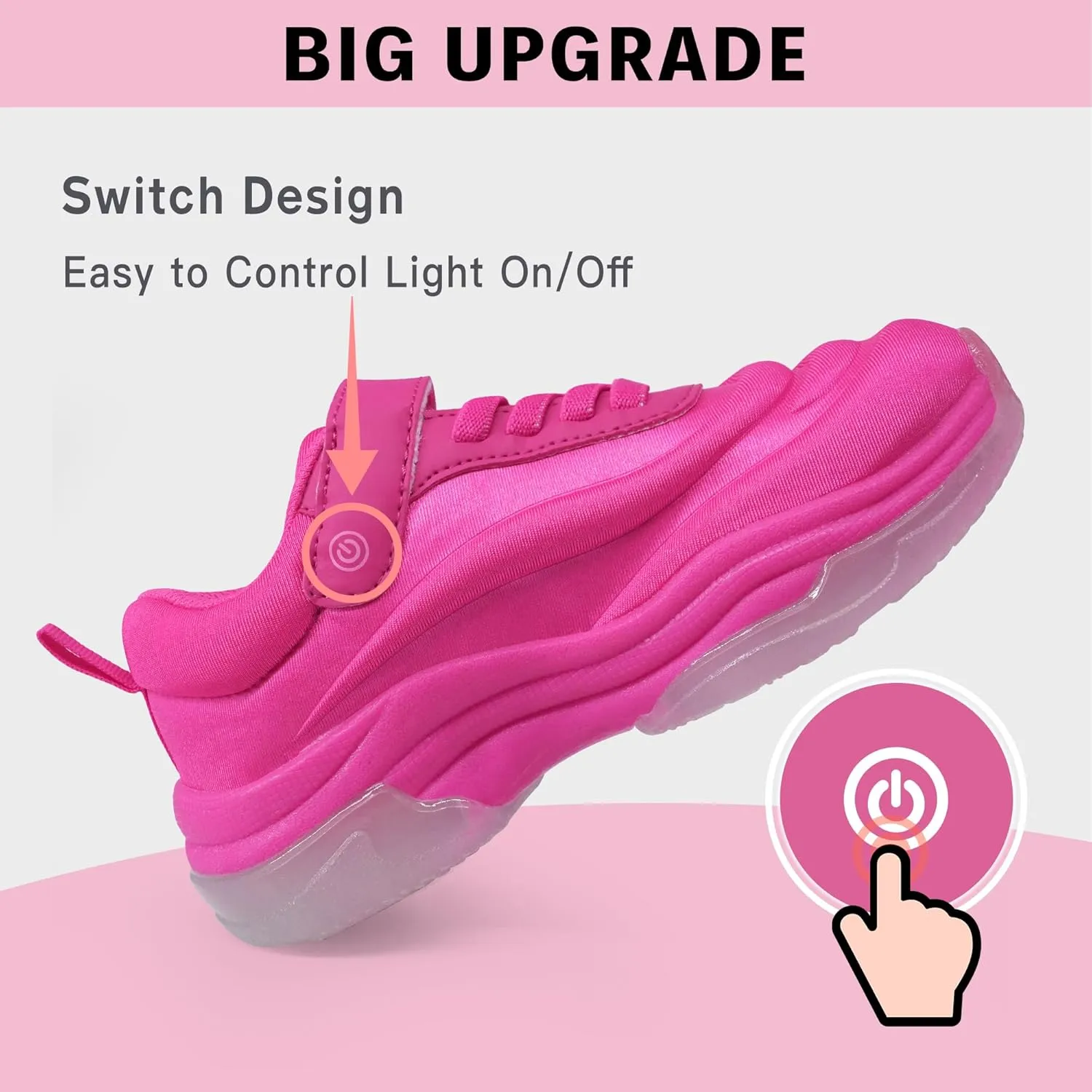 YESKIS Boys Girls Light Up Shoes with Switch 3 Lighting Modes Fizzzy Big Kids LED Running Tennis Sneakers for Toddler Little and Big Kid