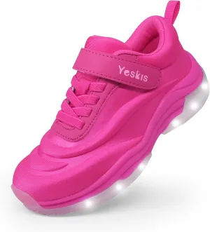 YESKIS Boys Girls Light Up Shoes with Switch 3 Lighting Modes Fizzzy Big Kids LED Running Tennis Sneakers for Toddler Little and Big Kid