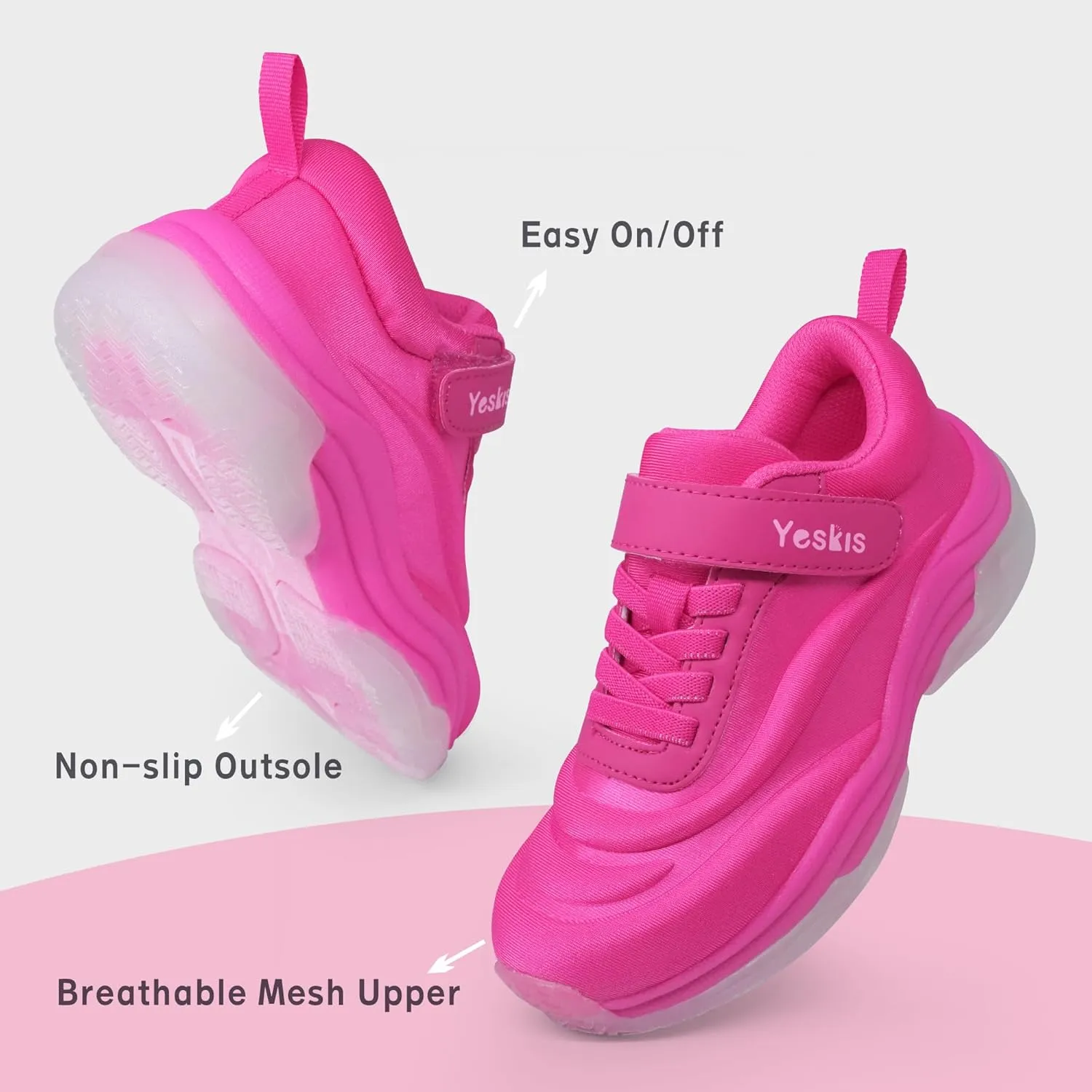 YESKIS Boys Girls Light Up Shoes with Switch 3 Lighting Modes Fizzzy Big Kids LED Running Tennis Sneakers for Toddler Little and Big Kid