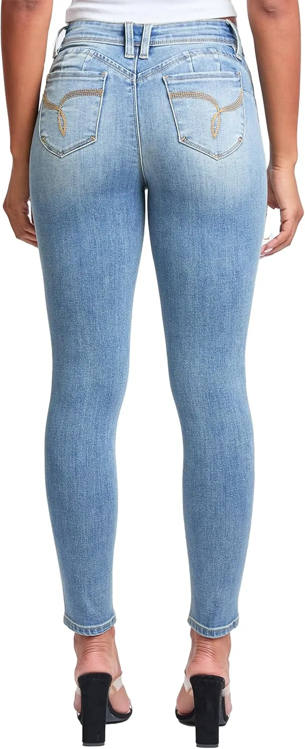 YMI Women's Wannabettabutt Mid Rise Embroidered Skinny Jean