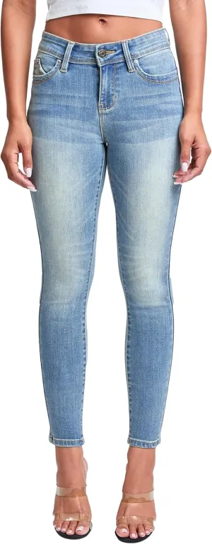 YMI Women's Wannabettabutt Mid Rise Embroidered Skinny Jean